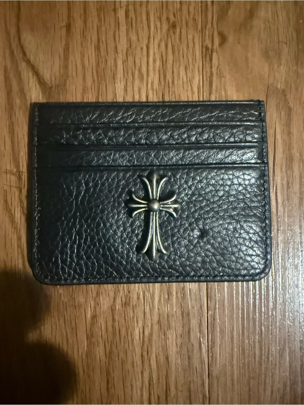Black Leather Card Holder with Brass Accent